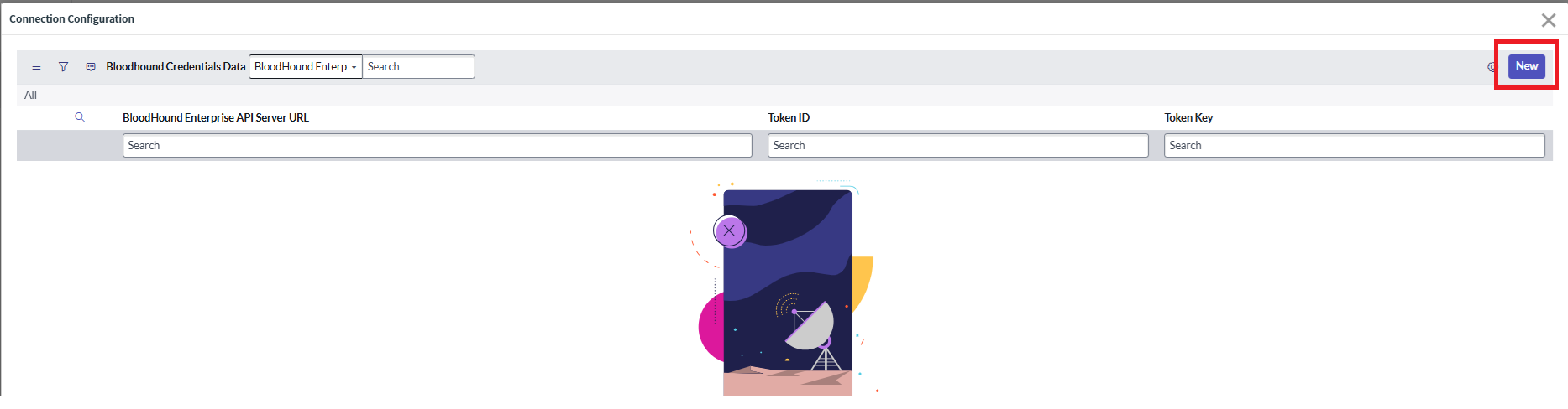 A view of the ServiceNow user interface showing the process of adding a new set of credentials for connecting to a BloodHound Enterprise tenant.