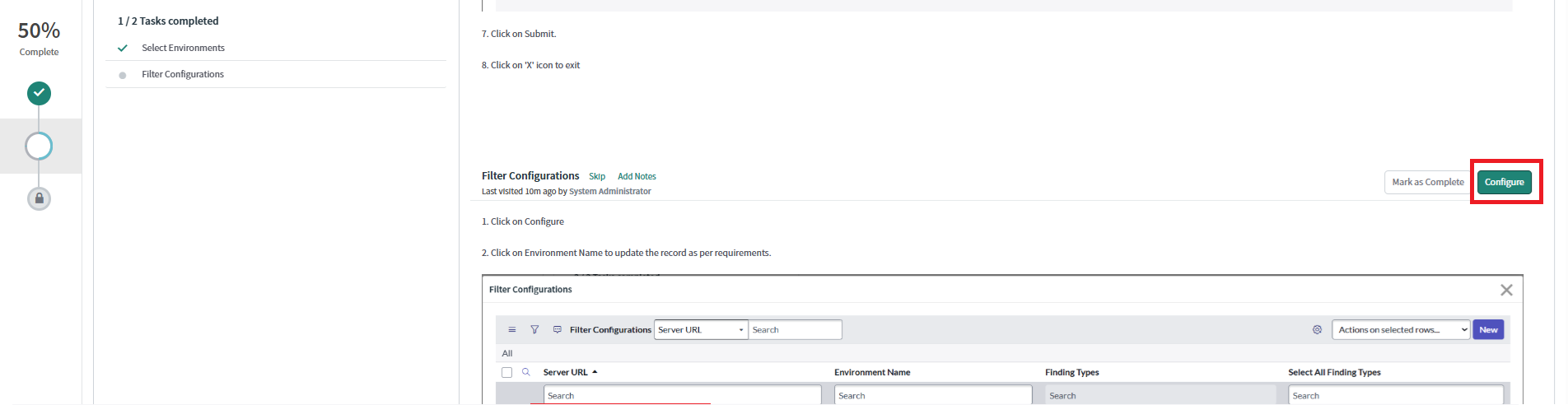 A view of the ServiceNow user interface showing the filter configuration options.